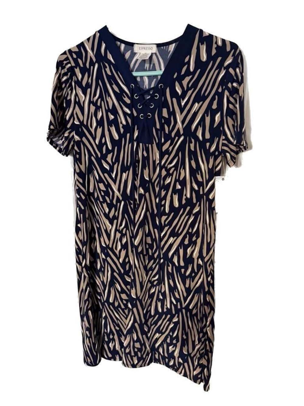 NEW Espresso Abstract Print Short Sleeve Lace-Up Front Dress